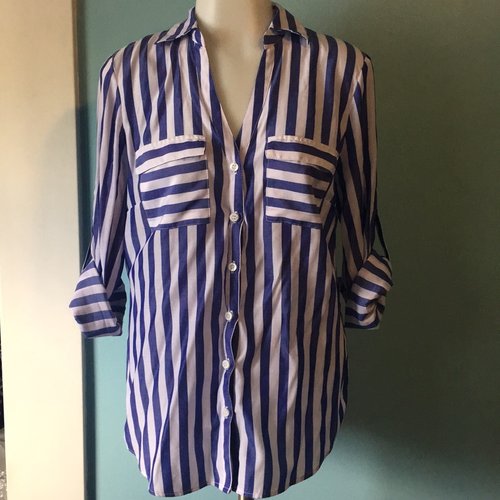 New York and Company Kate striped button down top size small